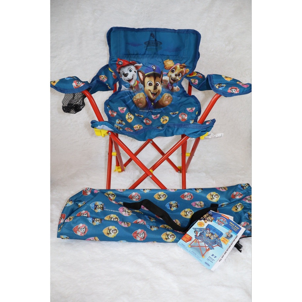 NWT Portable Blue Paw Patrol Foldable Chair for Kids Carry Pack & Cup Holder
